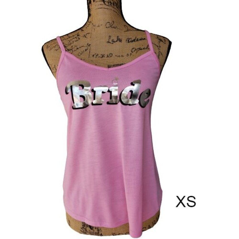 Love & Cherish Bride Pink Tank Top XS Silver Metallic Text Wedding Engaged Top